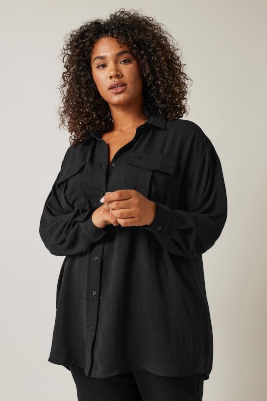 EVANS Plus Size Black Long Sleeve Utility Shirt | Evans  2