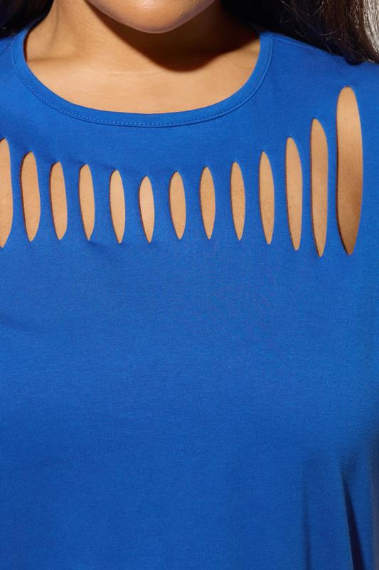 YOURS Plus Size Cobalt Blue Slash Detail Top | Yours Clothing 5