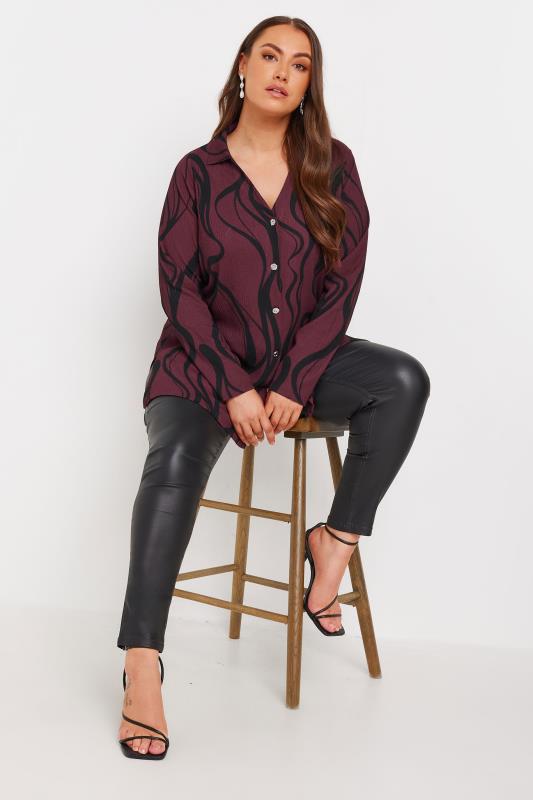 YOURS Plus Size Burgundy Red Swirl Print Textured Shirt | Yours Clothing  2