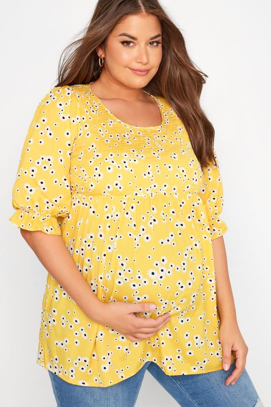 BUMP IT UP MATERNITY Plus Size Yellow Polka Dot Shirred Top | Yours Clothing 4