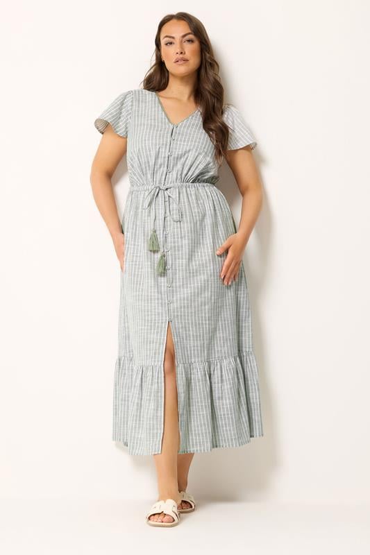 YOURS Plus Size Sage Green Stripe Angel Sleeve Dress | Yours Clothing 2