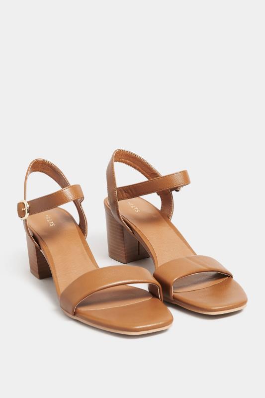 LTS Tan Brown Faux Leather Block Heel Sandal In Standard Fit | Long Tall Sally 2