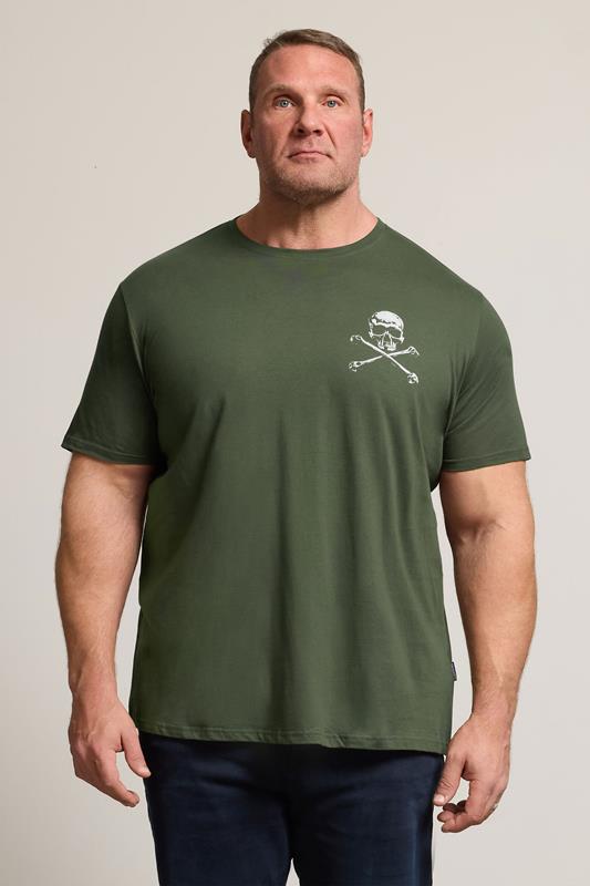  BadRhino Big & Tall Khaki Green Skull & Crossbones Graphic T-Shirt | BadRhino 1