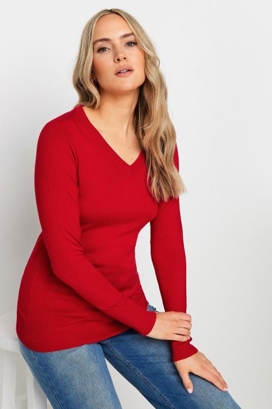 LTS Tall Red V-neck Long Sleeve Jumper | Long Tall Sally 1