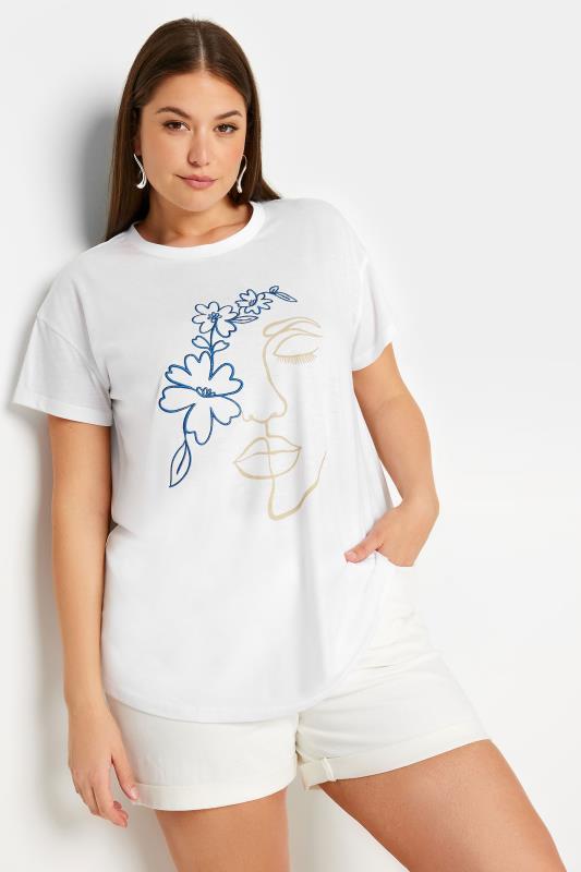 YOURS Plus Size White Floral Embroidered T-Shirt | Yours Clothing 1