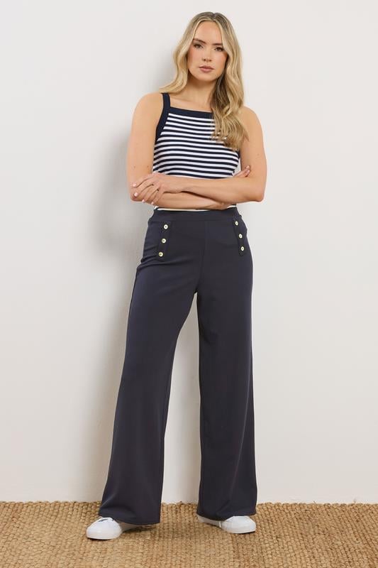 LTS Tall Navy Blue Military Button Detail Wide Leg Trousers