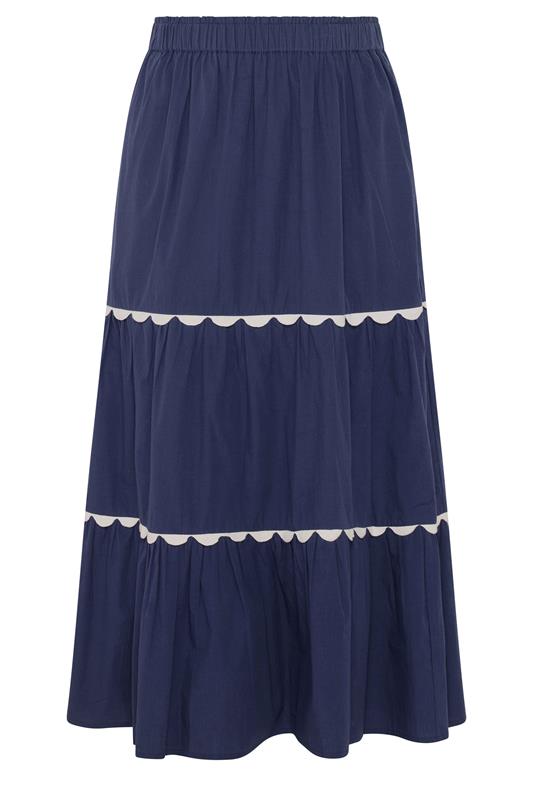 YOURS Plus Size  Navy Blue Scallop Trim Maxi Skirt | Yours Clothing  5