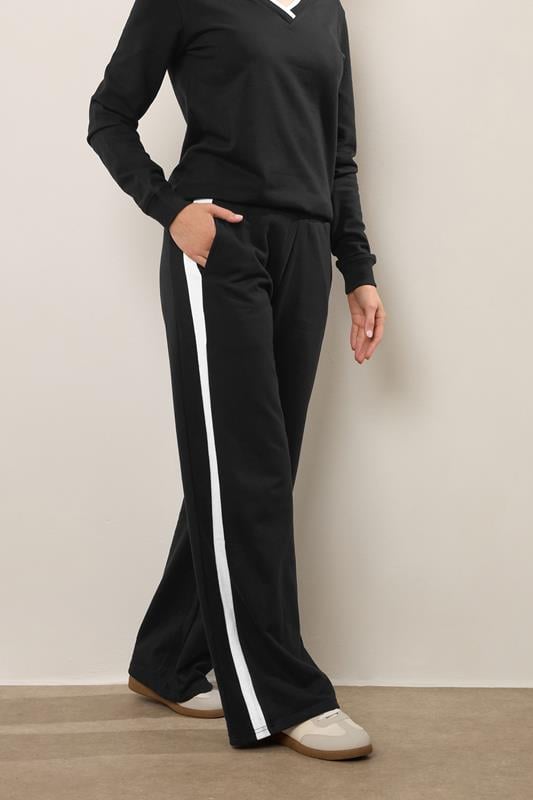 LTS Tall Black Ribbed Striped Wide Leg Joggers | Long Tall Sally 2