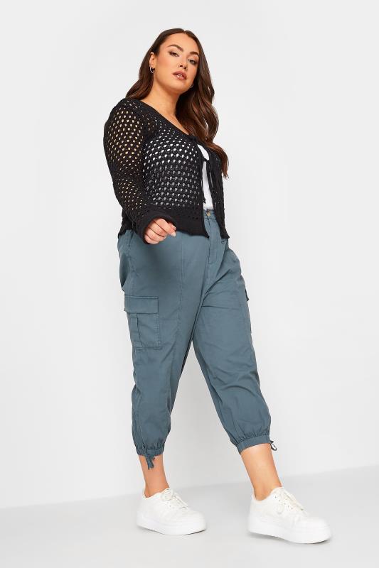 YOURS Curve Plus Size Grey Cropped Cargo Trousers | Yours Clothing  2