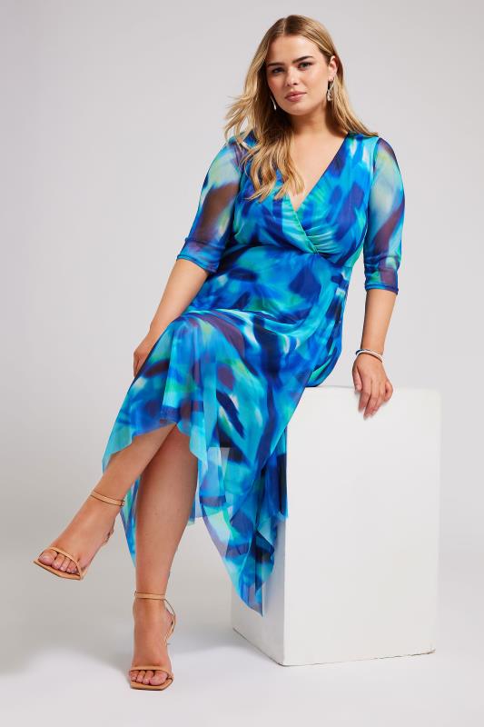 YOURS LONDON Plus Size Blue Abstract Print Wrap Dress | Yours Clothing 2