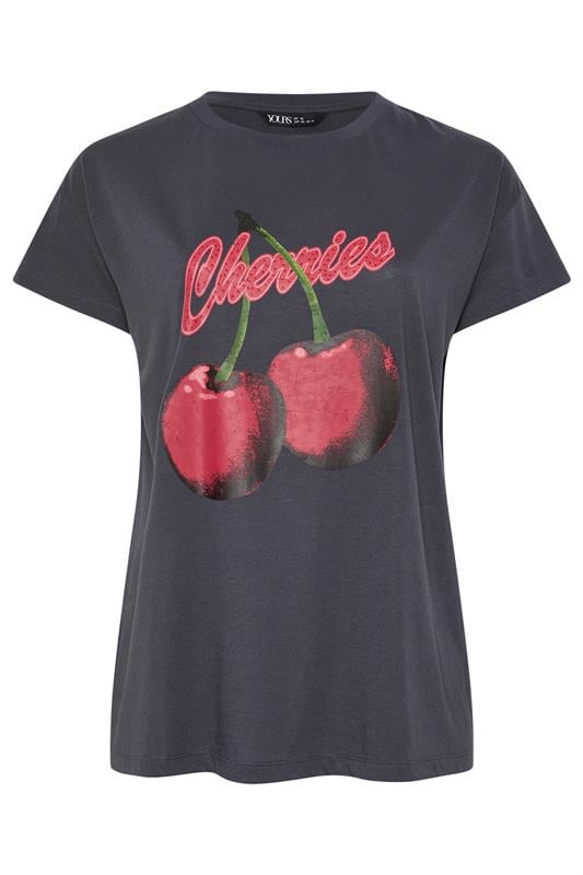 YOURS Plus Size Grey 'Cherries' Slogan T-Shirt | Yours Clothing 5