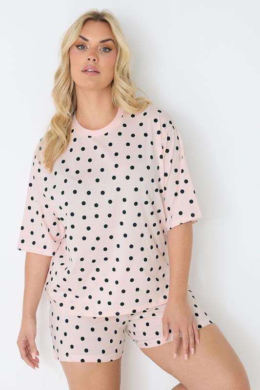  YOURS Curve Pink Polka Dot Sleep Tee Top