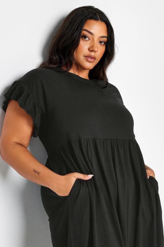 YOURS Plus Size Black Pure Cotton Frill Sleeve Midaxi Dress | Yours Clothing 4