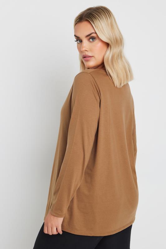 YOURS Plus Size Brown Core Long Sleeve T-Shirt | Yours Clothing  3