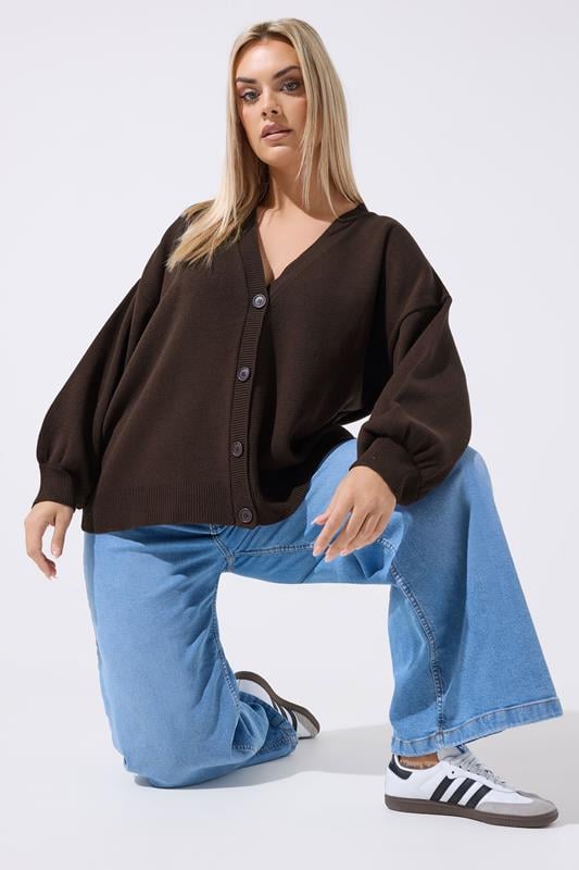  LIMITED COLLECTION Curve Chocolate Brown Balloon Sleeve Cardigan