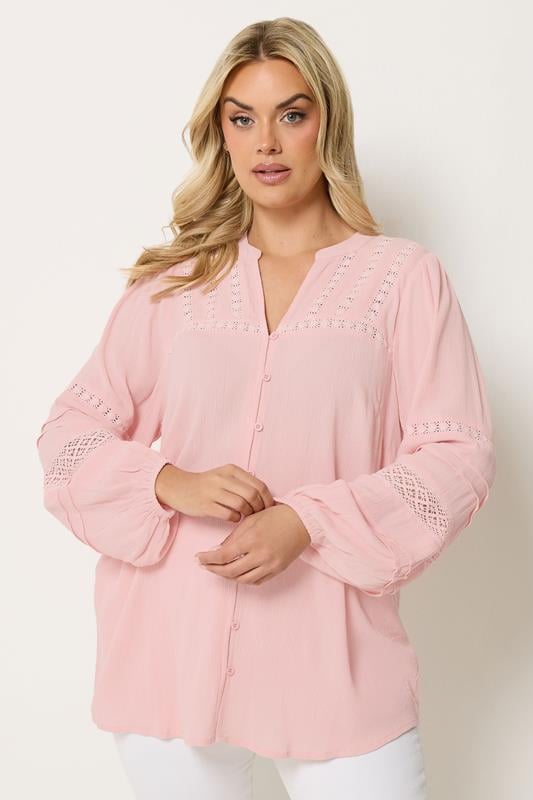 YOURS Curve Pink Crochet Notch Neck Top