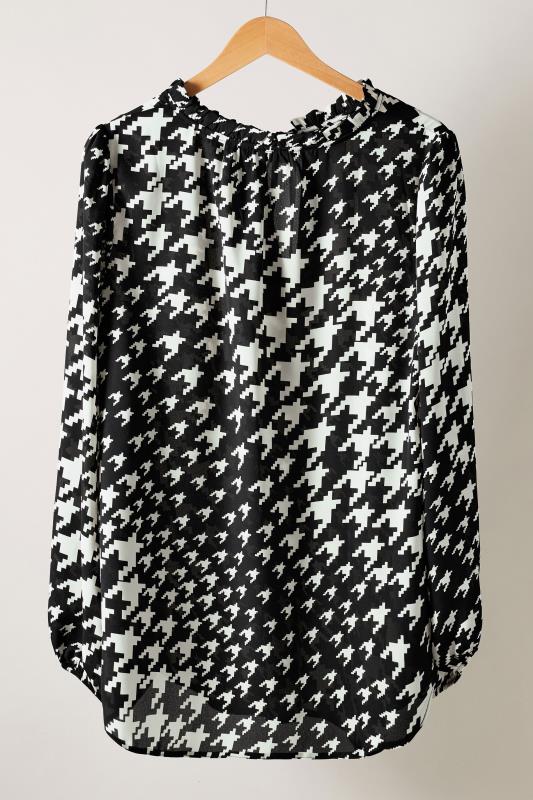 EVANS Plus Size Black Dogtooth Print Tie Neck Blouse | Evans 6