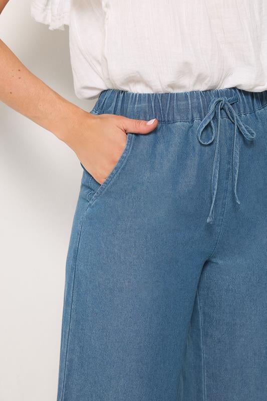 LTS Tall Women's Blue Washed Pull On Wide Leg Jeans | Long Tall Sally 4