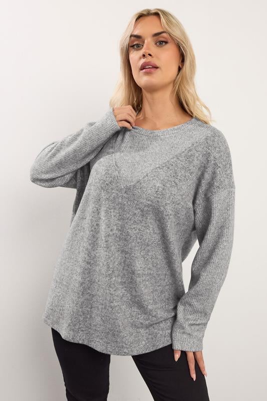  YOURS Curve Grey Mixed Ribbed Jumper