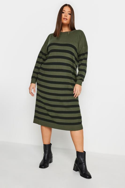 YOURS Curve Black Ribbed Midi Knitted Jumper Dress