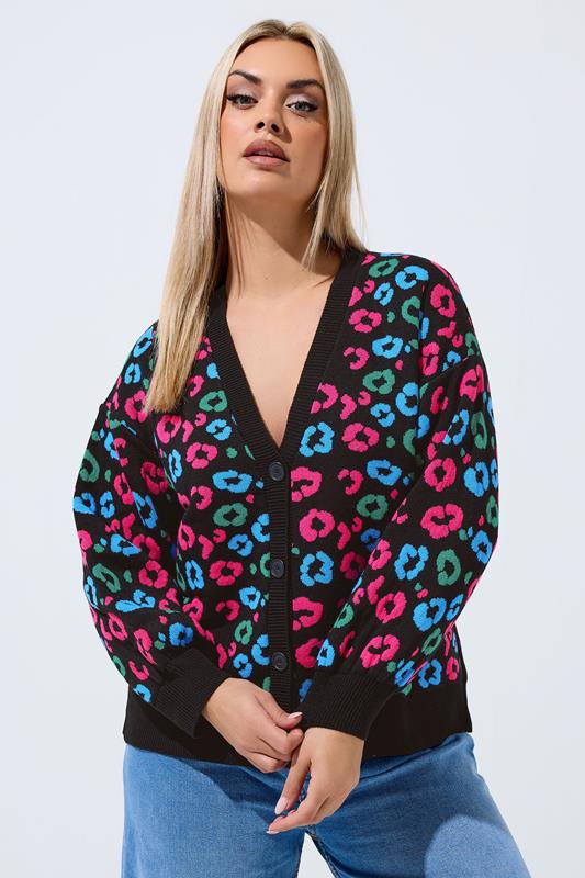  LIMITED COLLECTION Curve Black Leopard Print Balloon Sleeve Cardigan