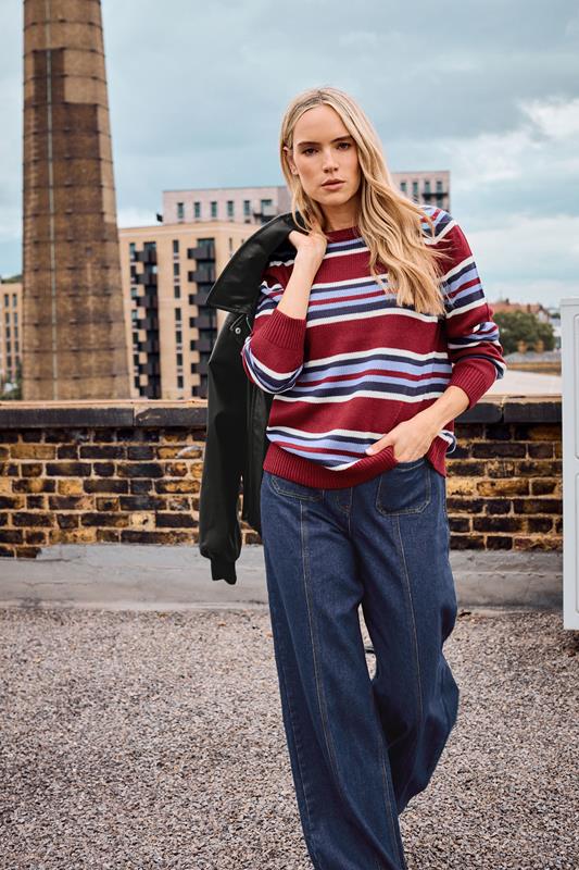 Tall  LTS Tall Red Knitted Stripe Jumper