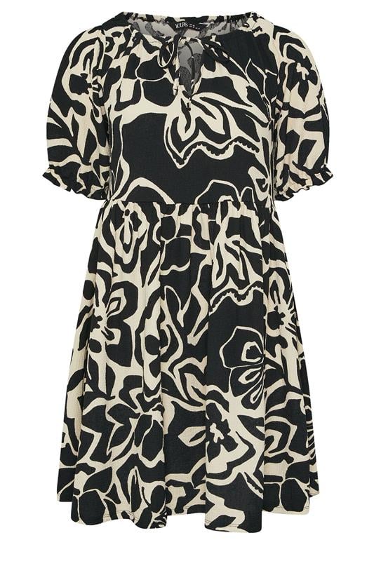 YOURS Plus Size Black Abstract Floral Tie Neck Mini Dress | Yours Clothing 5