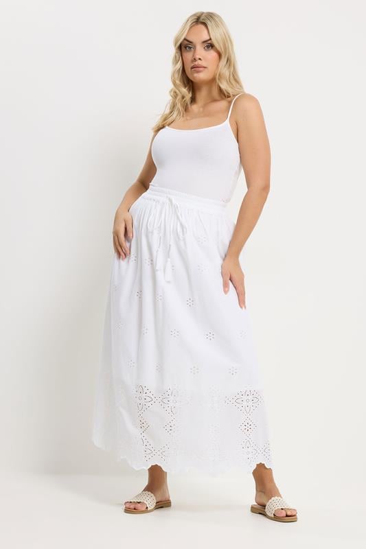 YOURS Curve White Broderie Anglaise Maxi Skirt