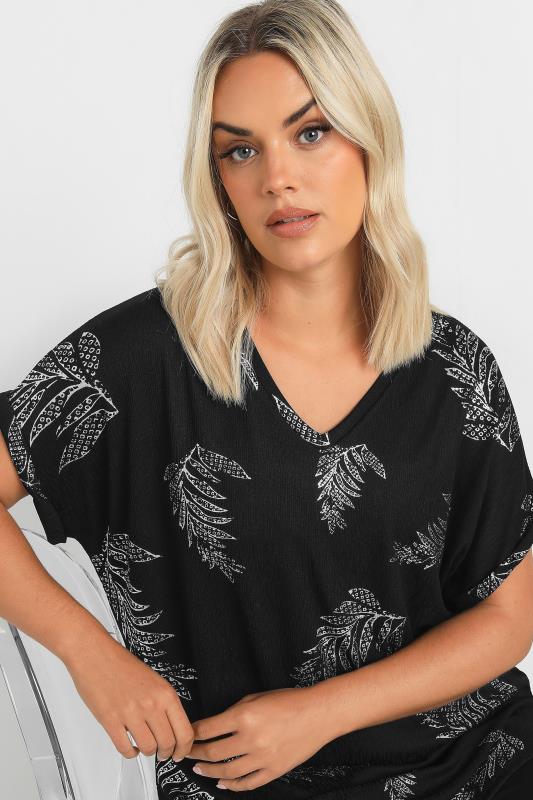 YOURS Plus Size Black Foil Leaf Print Top | Yours Clothing  4