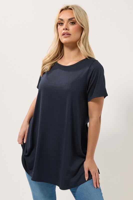  YOURS Curve Navy Blue Soft Touch Swing Top