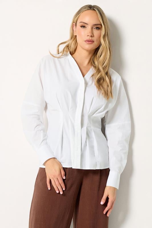LTS Tall White Pleated Cotton Shirt