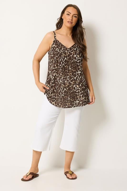YOURS Plus Size Chocolate Brown Leopard Print Vest Top \ Yours Clothing 1