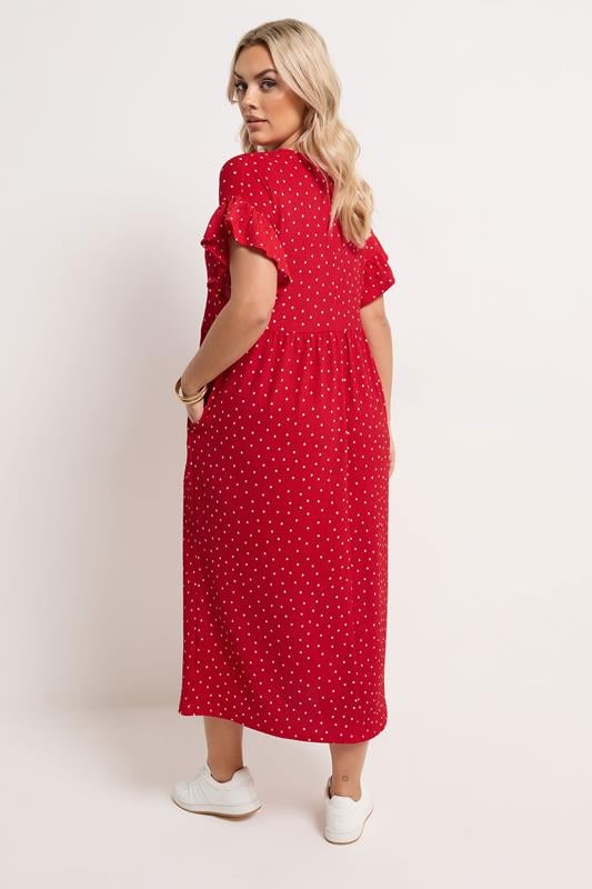 YOURS Plus Size Red Polka Dot Midaxi Dress | Yours Clothing 2