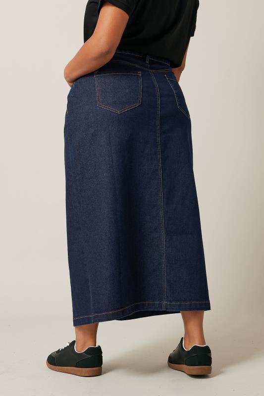 EVANS Plus Size Indigo Blue Button Through Denim Maxi Skirt | Evans 4