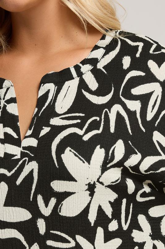 Yours Curve Floral Print Textured Notch Neck Top 4