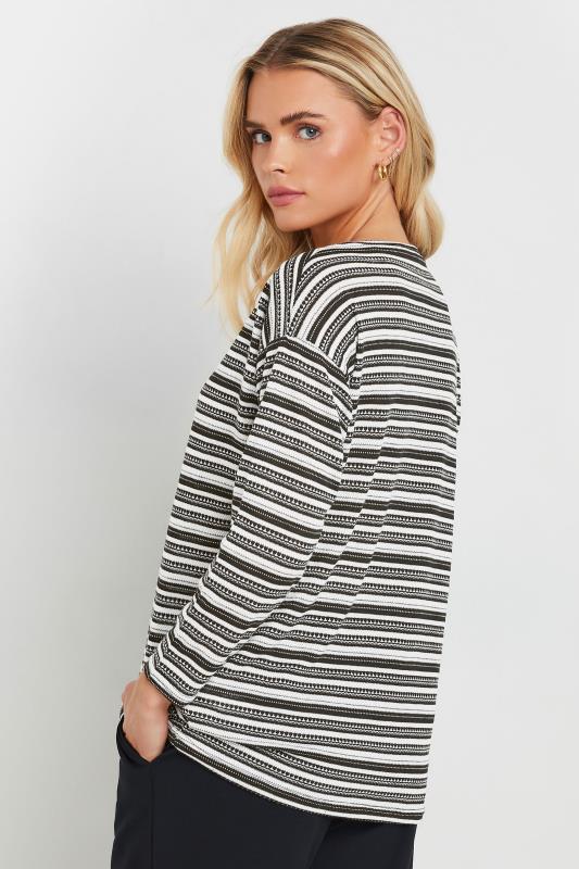 M&Co Petite Black & Ivory Pleated Hem Stripe Top | M&Co 3