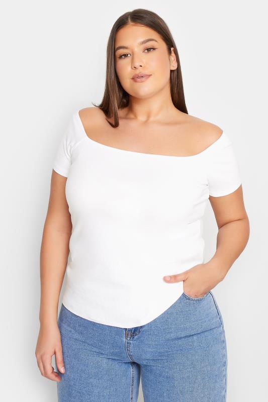 LTS Tall White Bardot Short Sleeve Top | Long Tall Sally  1