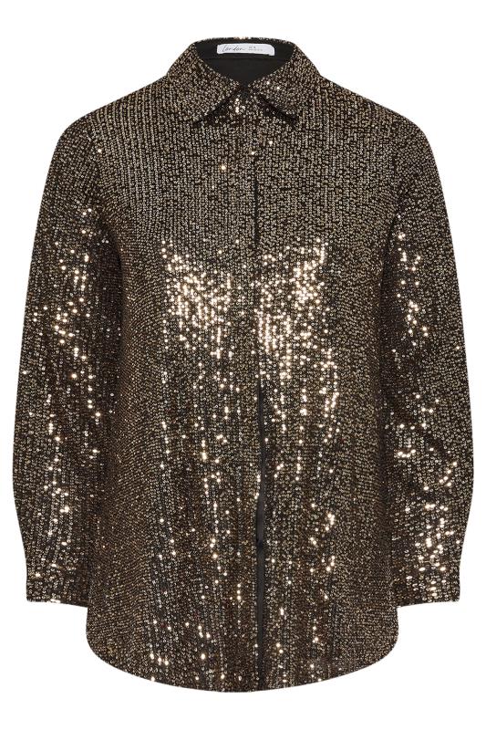 YOURS LONDON Plus Size Gold Sequin Shirt | Yours Clothing 6