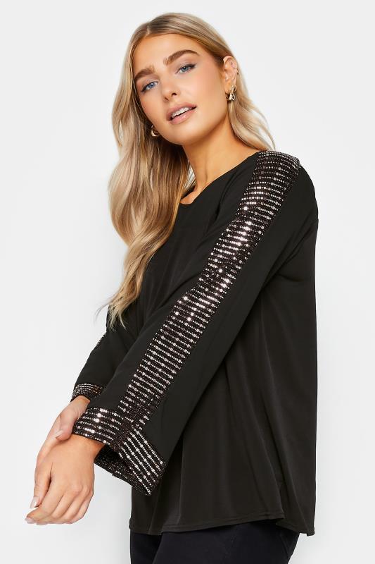 M&Co Black Sequin Trim Long Sleeve Top | M&Co 1