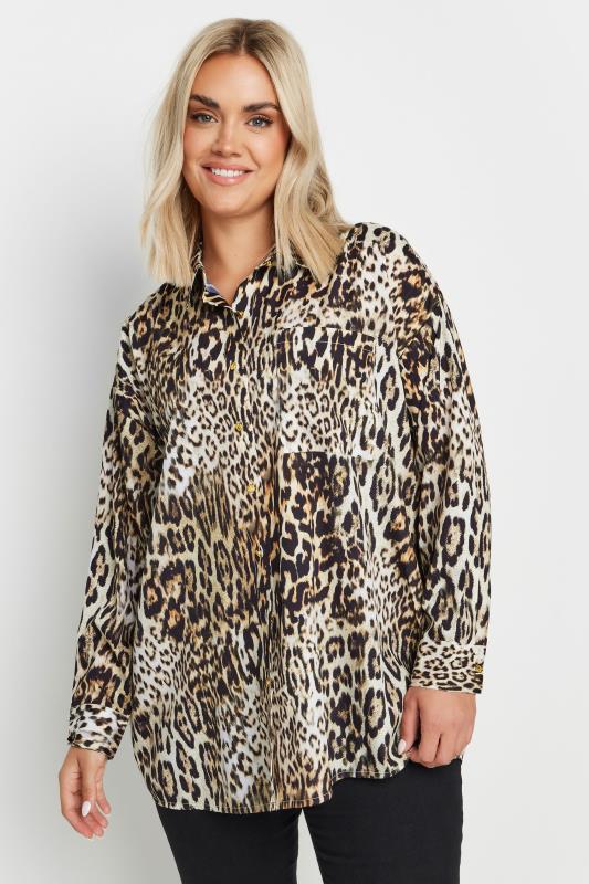 YOURS Plus Size Natural Brown Leopard Print Long Sleeve Shirt | Yours Clothing 2