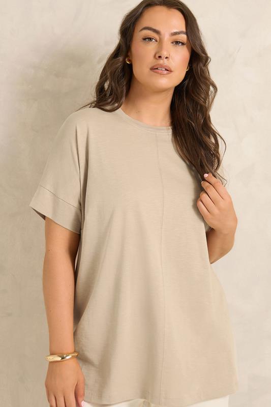 EVANS Plus Size Natural Brown Pure Cotton T-Shirt | Evans 1