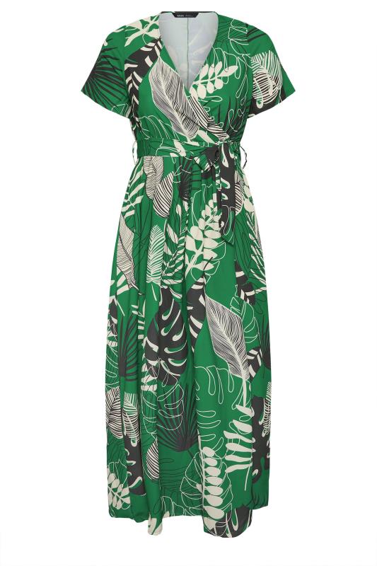 YOURS Plus Size Green Leaf Print Woven Wrap Maxi Dress | Yours Clothing 5