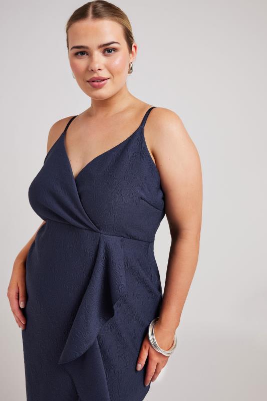 YOURS LONDON Plus Size Navy Blue Ruffle Jacquard Dress | Yours Clothing 4