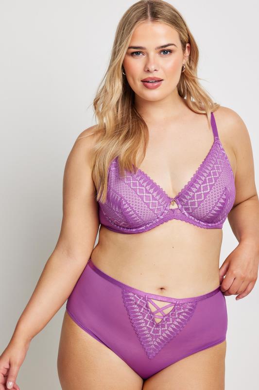 YOURS Plus Size Pink Lace Front Full Briefs | Yours Clothing 1