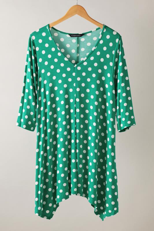 EVANS Plus Size Green Polka Dot Hanky Hem Top | Evans 5