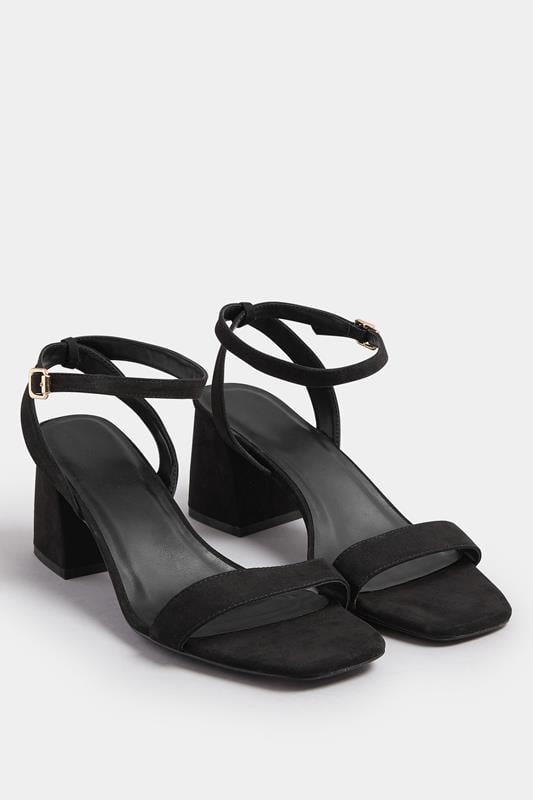 Black Faux Suede Block Heel Sandals In Extra Wide EEE Fit | Yours Clothing 1