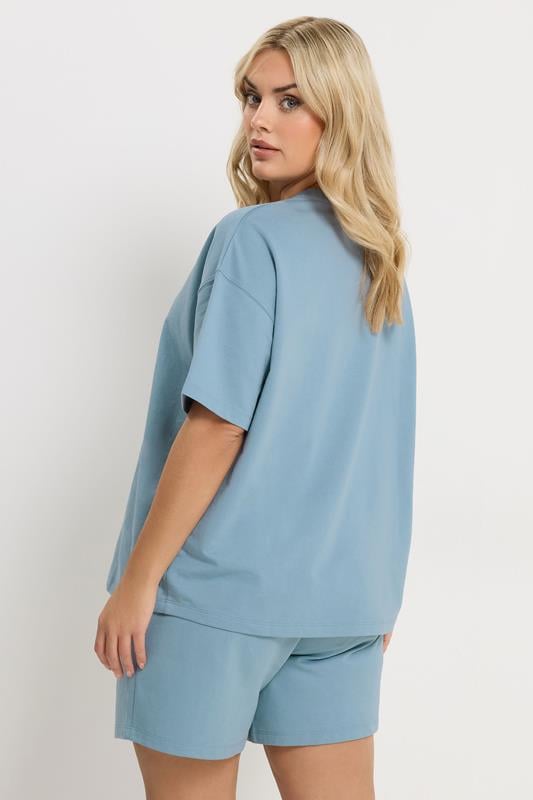 YOURS Plus Size Set Blue Sweat T-Shirt & Short | Yours Clothing 4