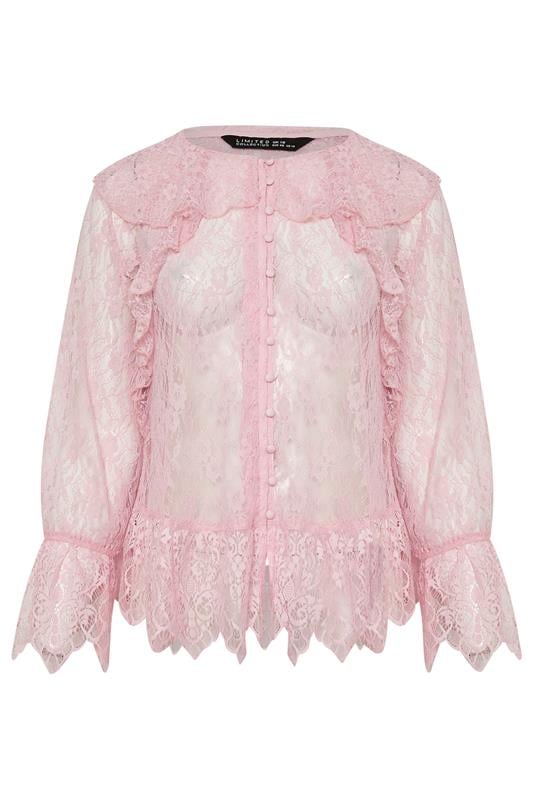 LIMITED COLLECTION Plus Size Pink Lace Frill Blouse | Yours Clothing 5