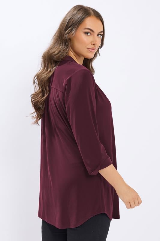 YOURS Plus Size Wine Red Half Placket Shirt | Yours Clothing 2