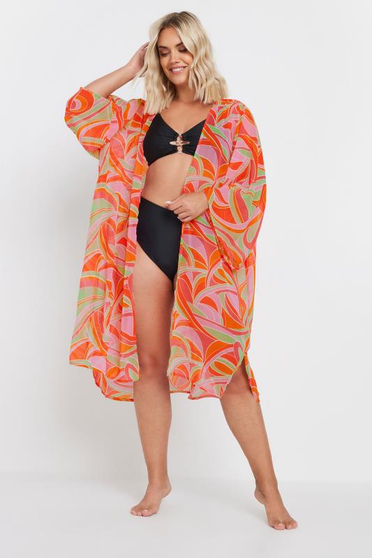 YOURS Plus Size Orange Abstract Print Beach Shirt | Yours Clothing 2